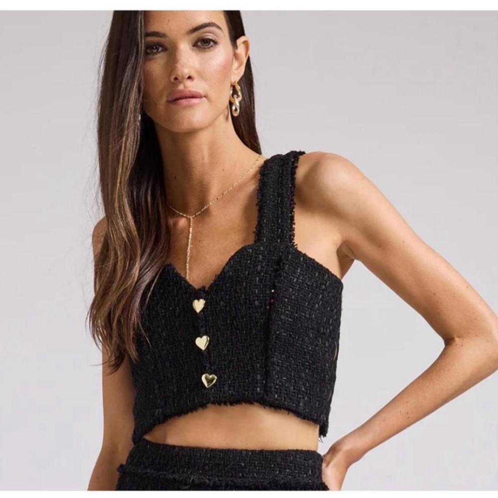 New!‎  Generation Love Mina Cropped Tweed Top in Black Sz XS